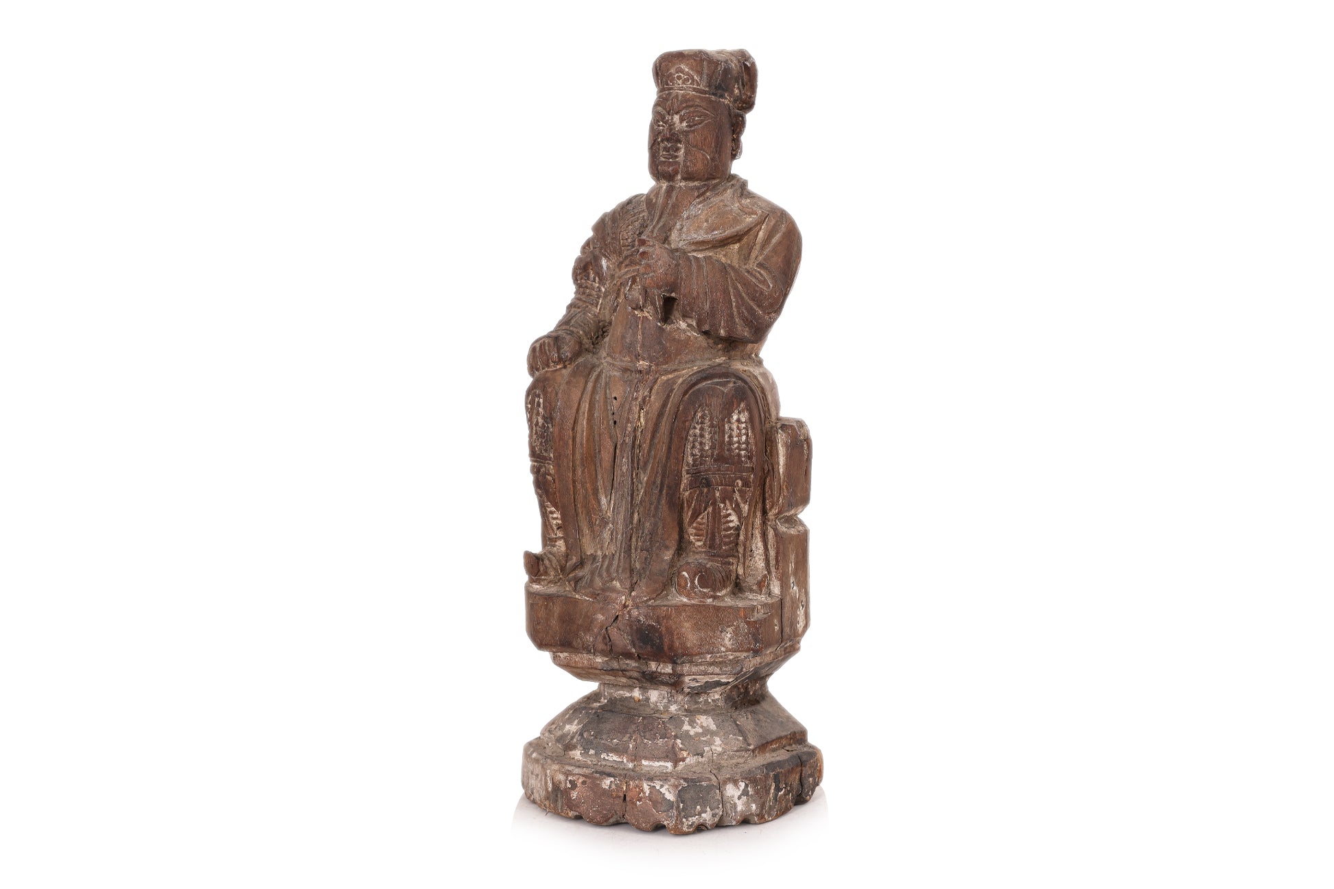 A CARVED POLYCHROME FIGURE OF GUANDI