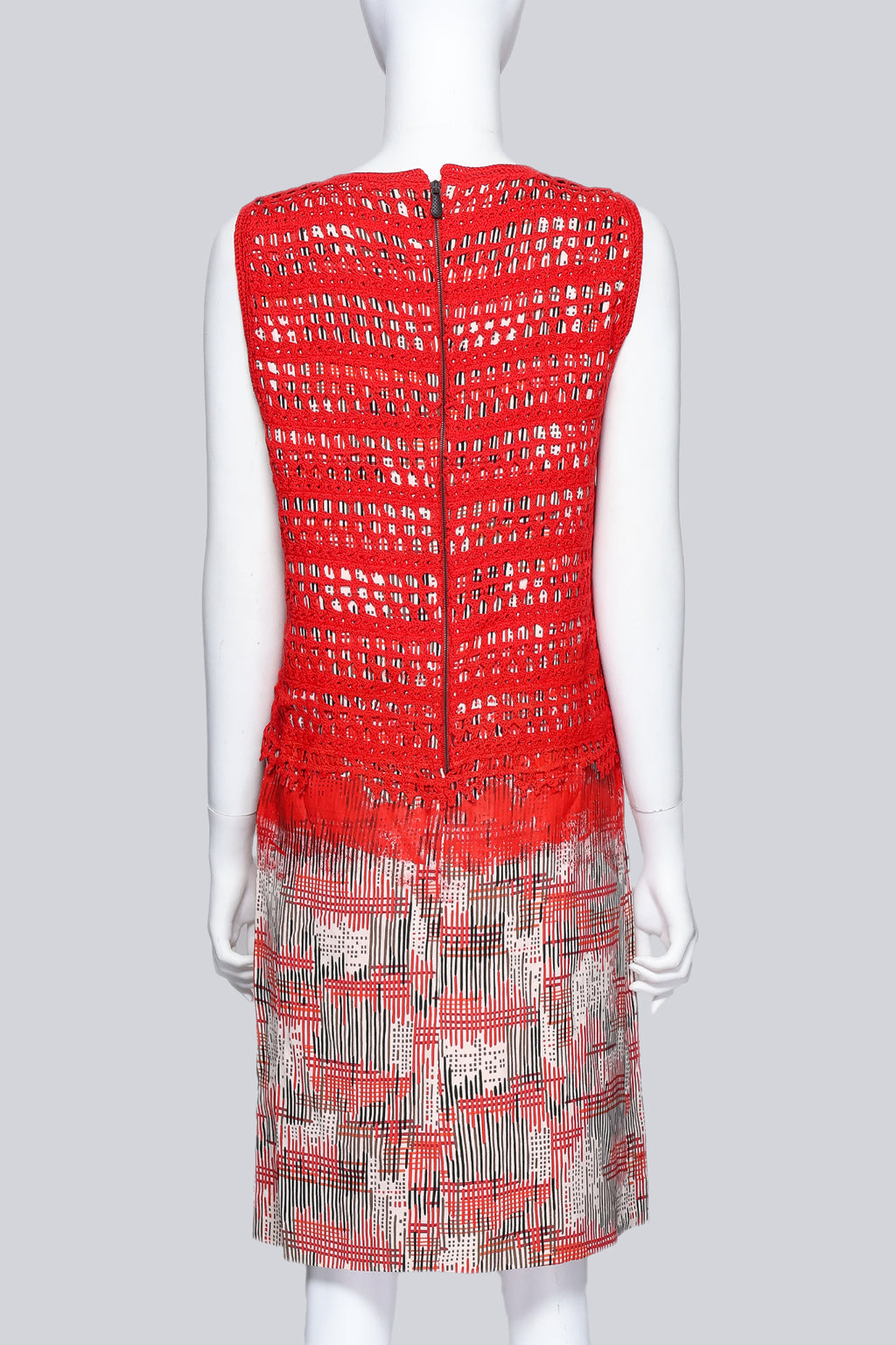 BOTTEGA VENETA - A RED LACE KNIT PAINTED SHIFT DRESS