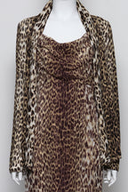 ELIE TAHARI - A LEOPARD PRINT DRESS AND CARDIGAN ENSEMBLE