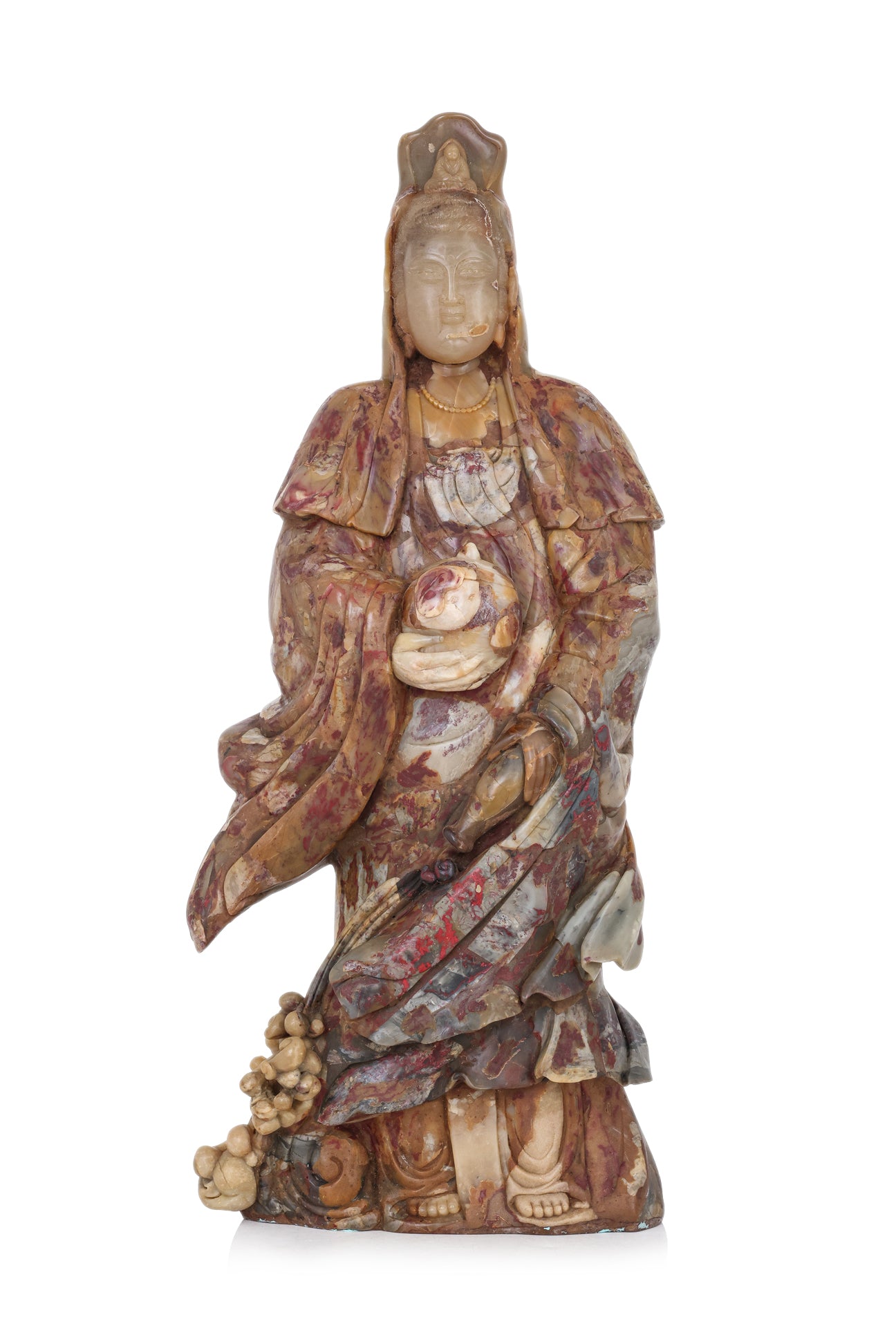 A LARGE SOAPSTONE MODEL OF GUANYIN