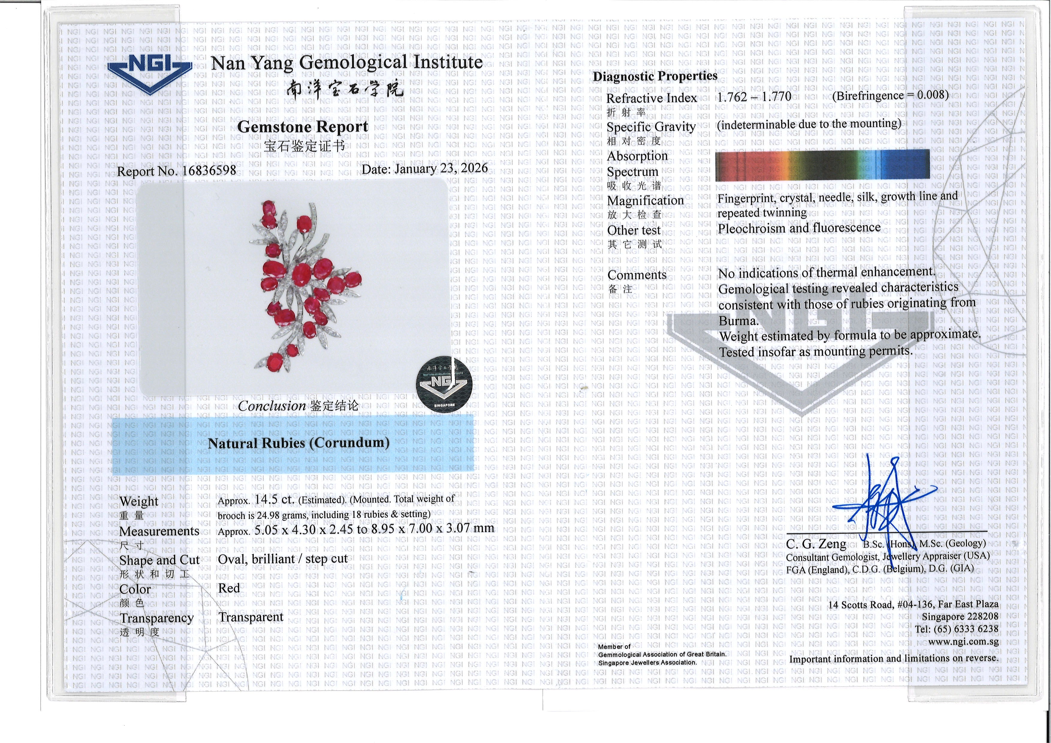 A UNHEATED BURMESE RUBY AND DIAMOND BROOCH