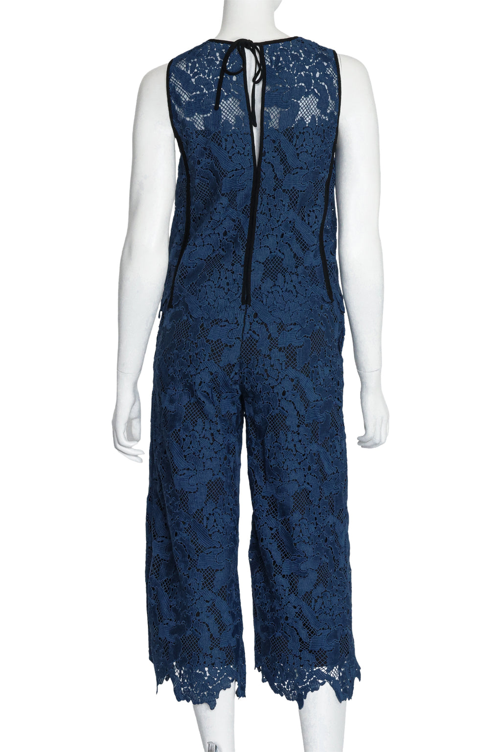 MSGM - A BLUE LACE TOP AND PANTS SET WITH BLACK TRIM