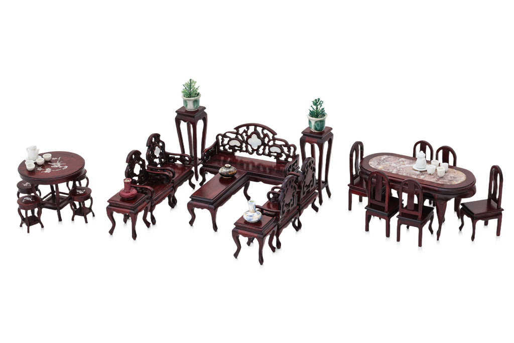 A GROUP OF MINIATURE CHINESE STYLE HARDWOOD FURNITURE