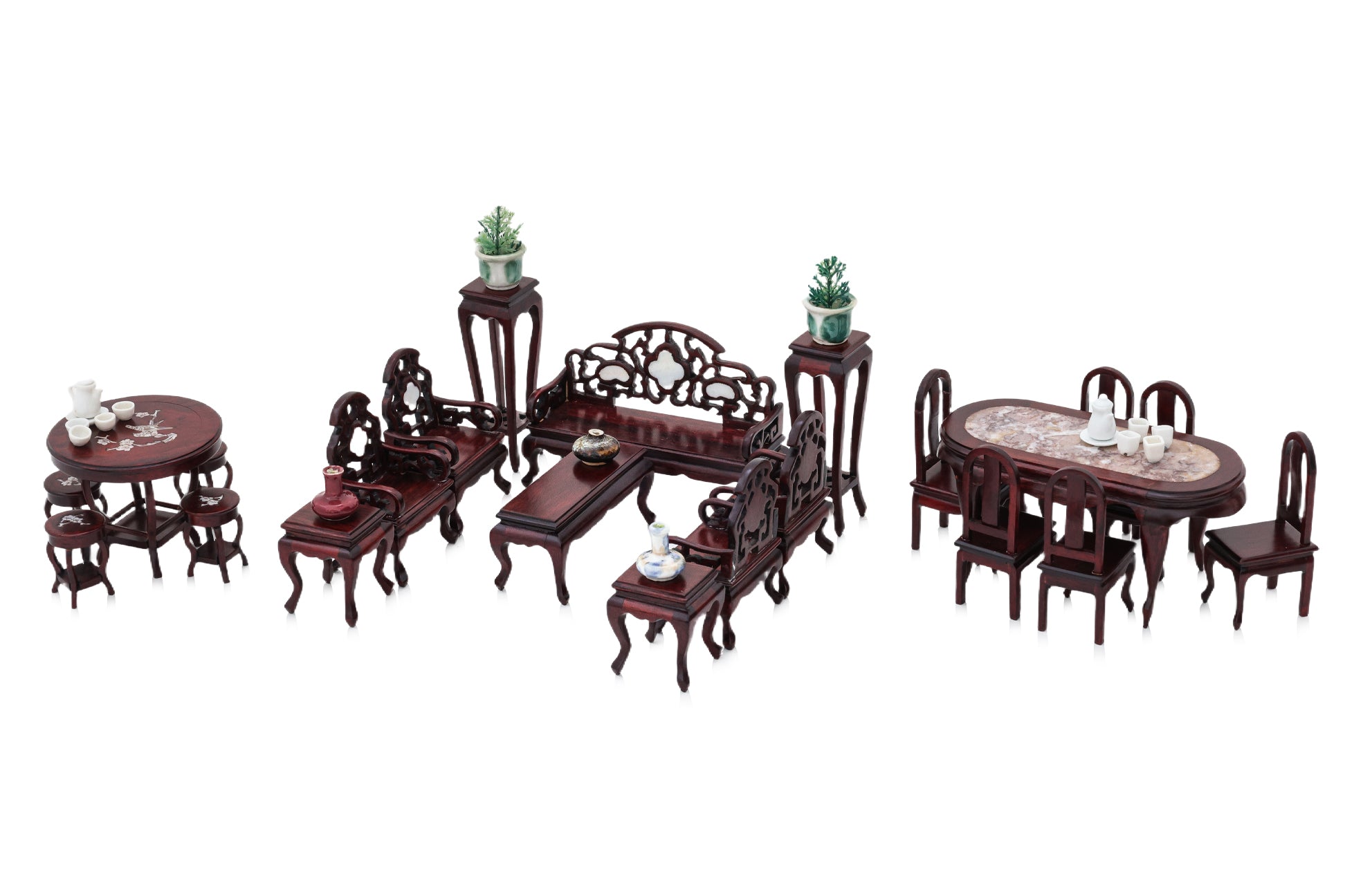 A GROUP OF MINIATURE CHINESE STYLE HARDWOOD FURNITURE