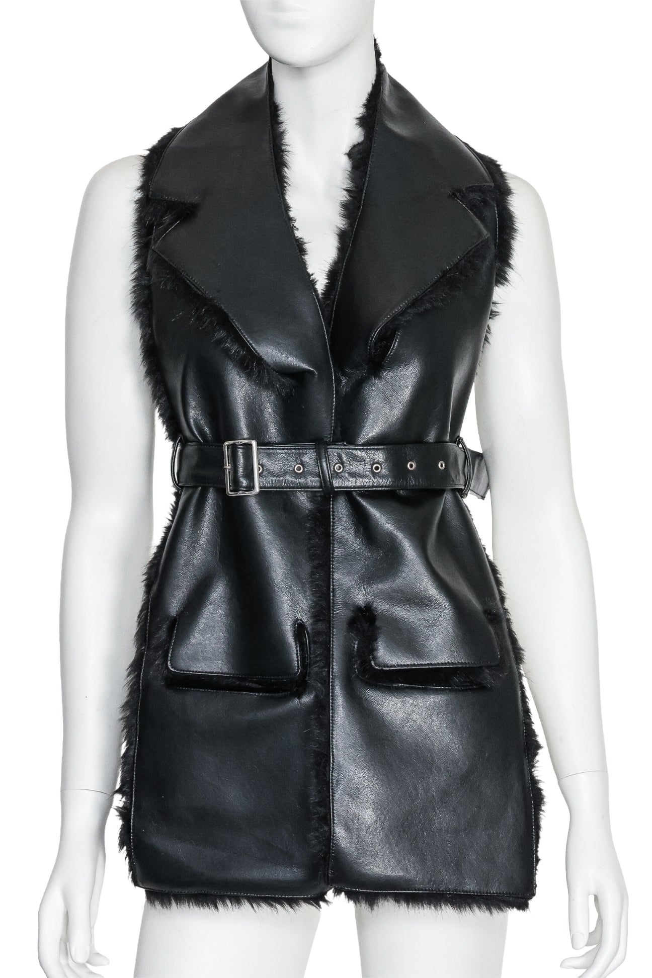 NOIR KEI NINOMIYA - A SYNTHETIC LEATHER AND FAUX FUR VEST, FALL RTW 2019
