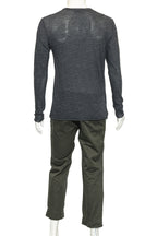 KOLOR - A GREY LONG SLEEVE SHIRT AND GREEN TROUSERS ENSEMBLE