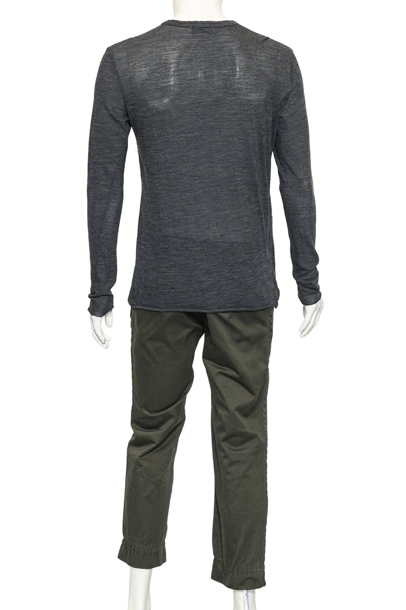 KOLOR - A GREY LONG SLEEVE SHIRT AND GREEN TROUSERS ENSEMBLE