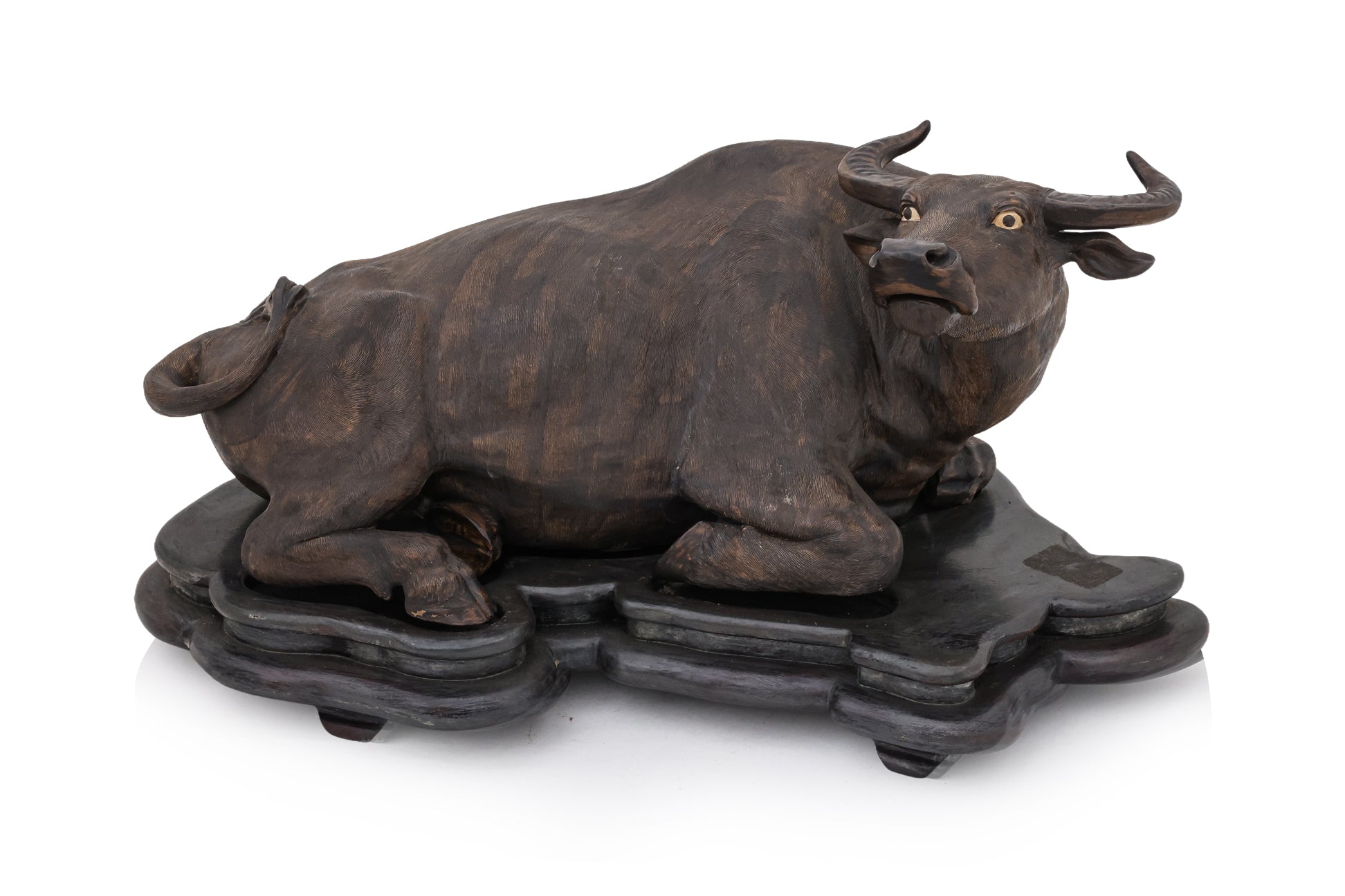 A LARGE SHIWAN POTTERY MODEL OF A BUFFALO