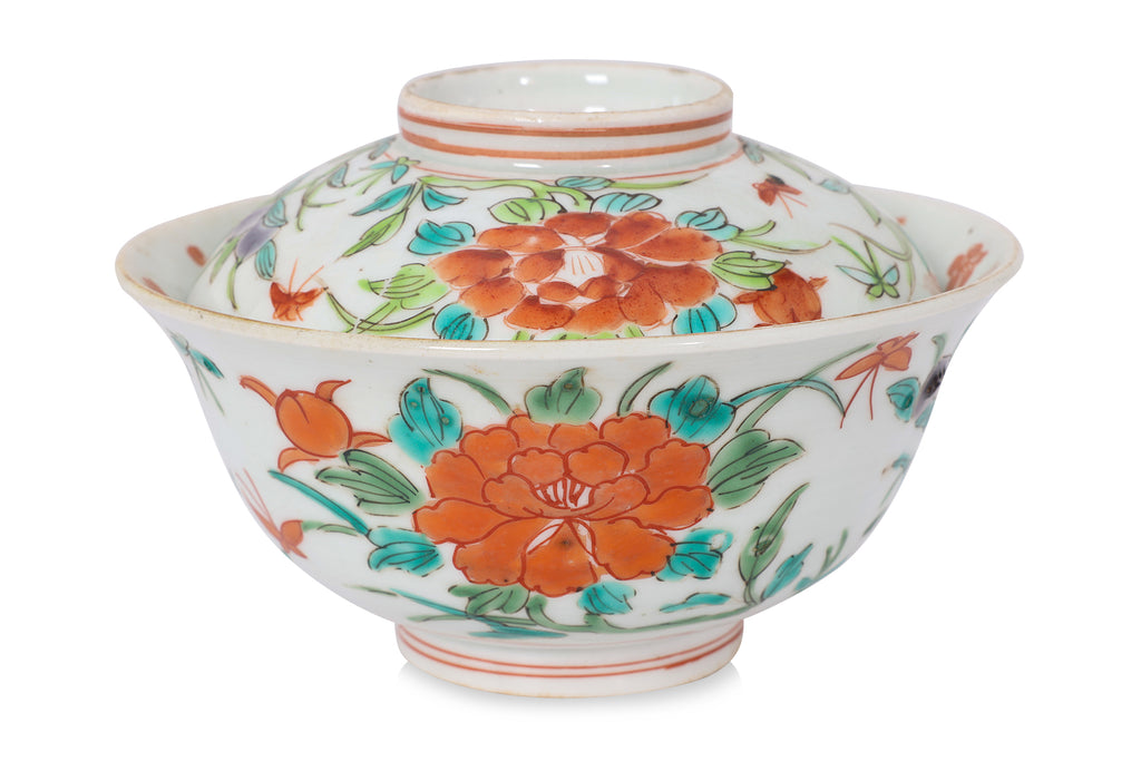 AN ENAMELLED PORCELAIN BOWL AND COVER