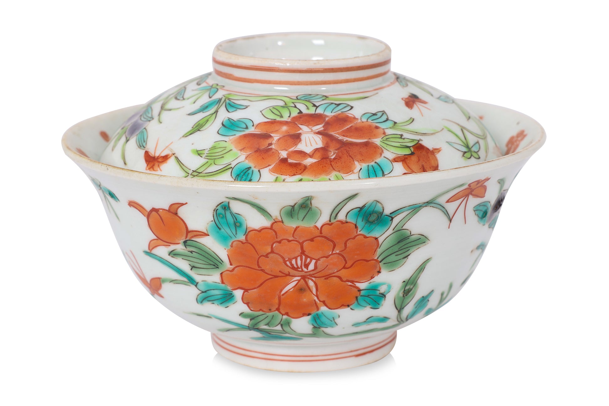 AN ENAMELLED PORCELAIN BOWL AND COVER