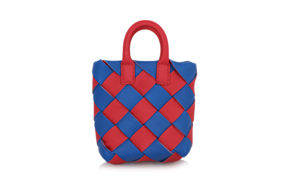 BOTTEGA VENETA – A RED AND BLUE NAPPA INTRECCIATO KEY HOLDER