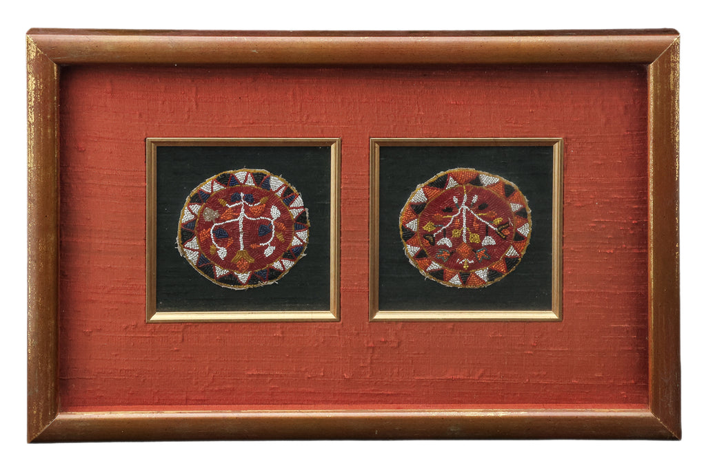 TWO SOUTHEAST ASIAN BEADWORK PANELS AND A SET OF TEXTILE PANELS