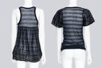 SACAI - A PAIR OF 2008 SHEER NAVY AND BLACK STRIPED TOPS WITH TENCEL ACCENTS