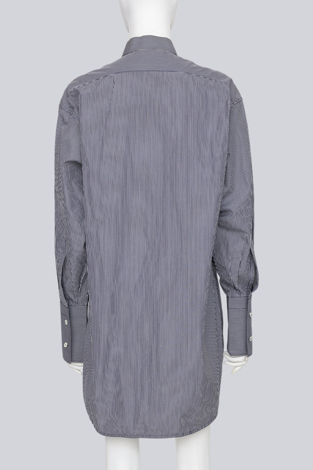CELINE - A LONG SLEEVE STRIPED BUTTON UP DRESS WITH BIB DETAIL