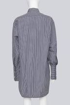 CELINE - A LONG SLEEVE STRIPED BUTTON UP DRESS WITH BIB DETAIL