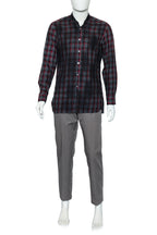 LANVIN - A RED AND GREY CHECKED BUTTON-UP SHIRT AND TROUSERS ENSEMBLE