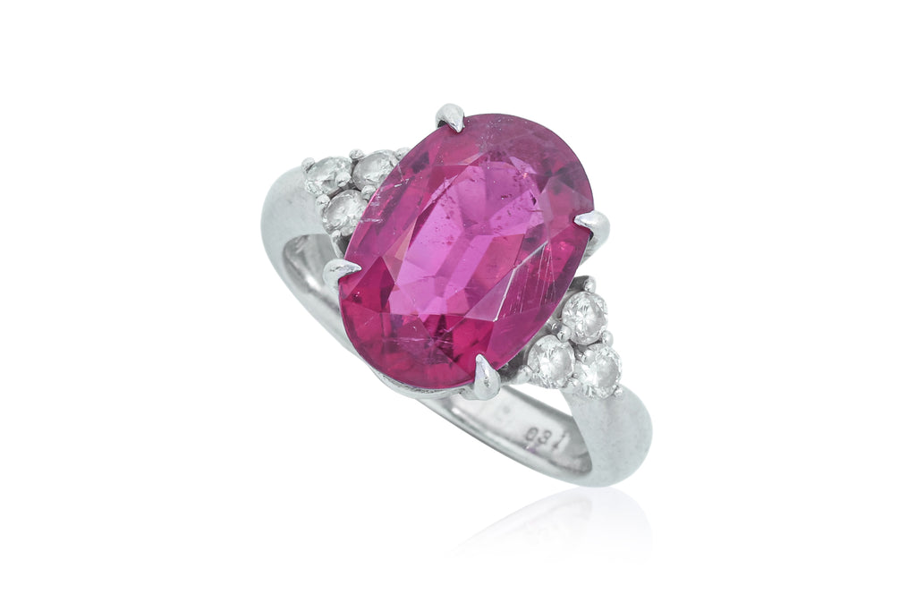 A RUBELLITE TOURMALINE AND DIAMOND RING