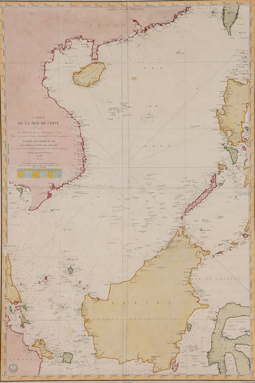CARTE DE LA MER DE CHINE, PIERRE DAUSSY, 1838