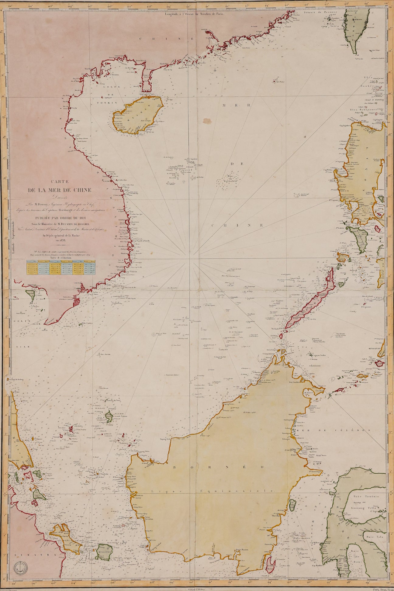 CARTE DE LA MER DE CHINE, PIERRE DAUSSY, 1838