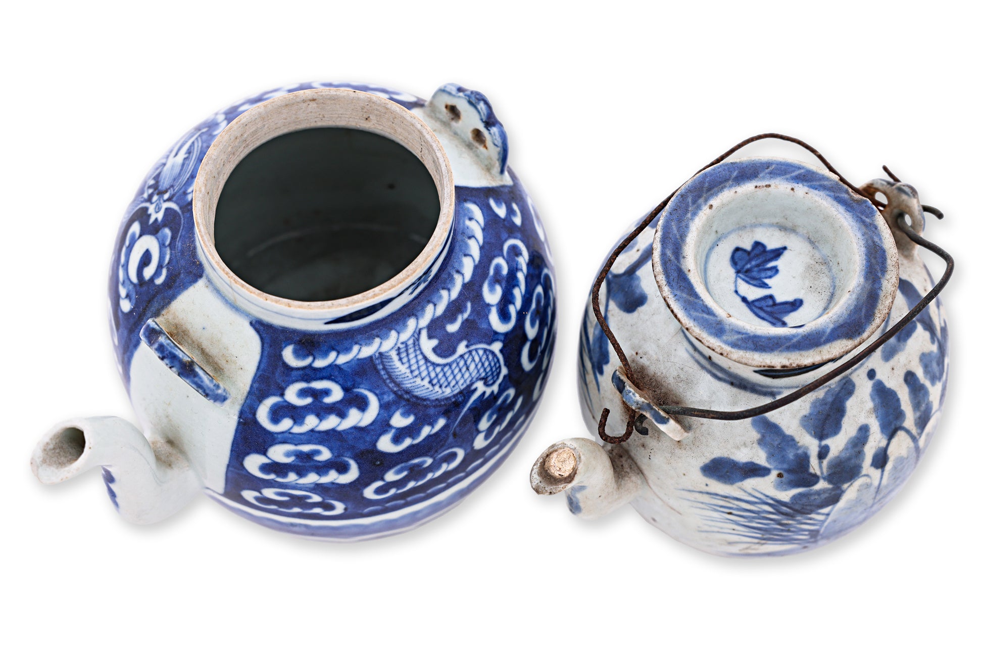 TWO BLUE AND WHITE PORCELAIN TEAPOTS