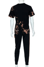 COMME DES GARCONS HOMME PLUS - A BLACK AND ORANGE T-SHIRT AND TRACK PANTS ENSEMBLE