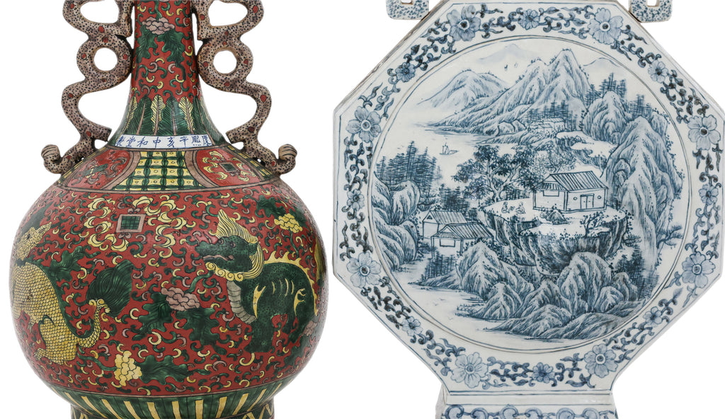 TWO LARGE TWIN HANDLED CERAMIC VASES