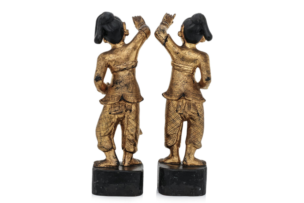 A PAIR OF BURMESE GILT AND LACQUERED NAT FIGURES