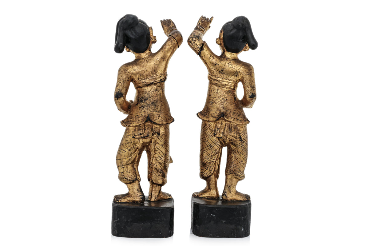 A PAIR OF BURMESE GILT AND LACQUERED NAT FIGURES