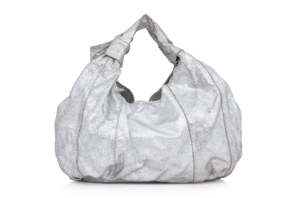 PAUL & JOE – A METALLIC SILVER KNOT-HANDLE HOBO BAG