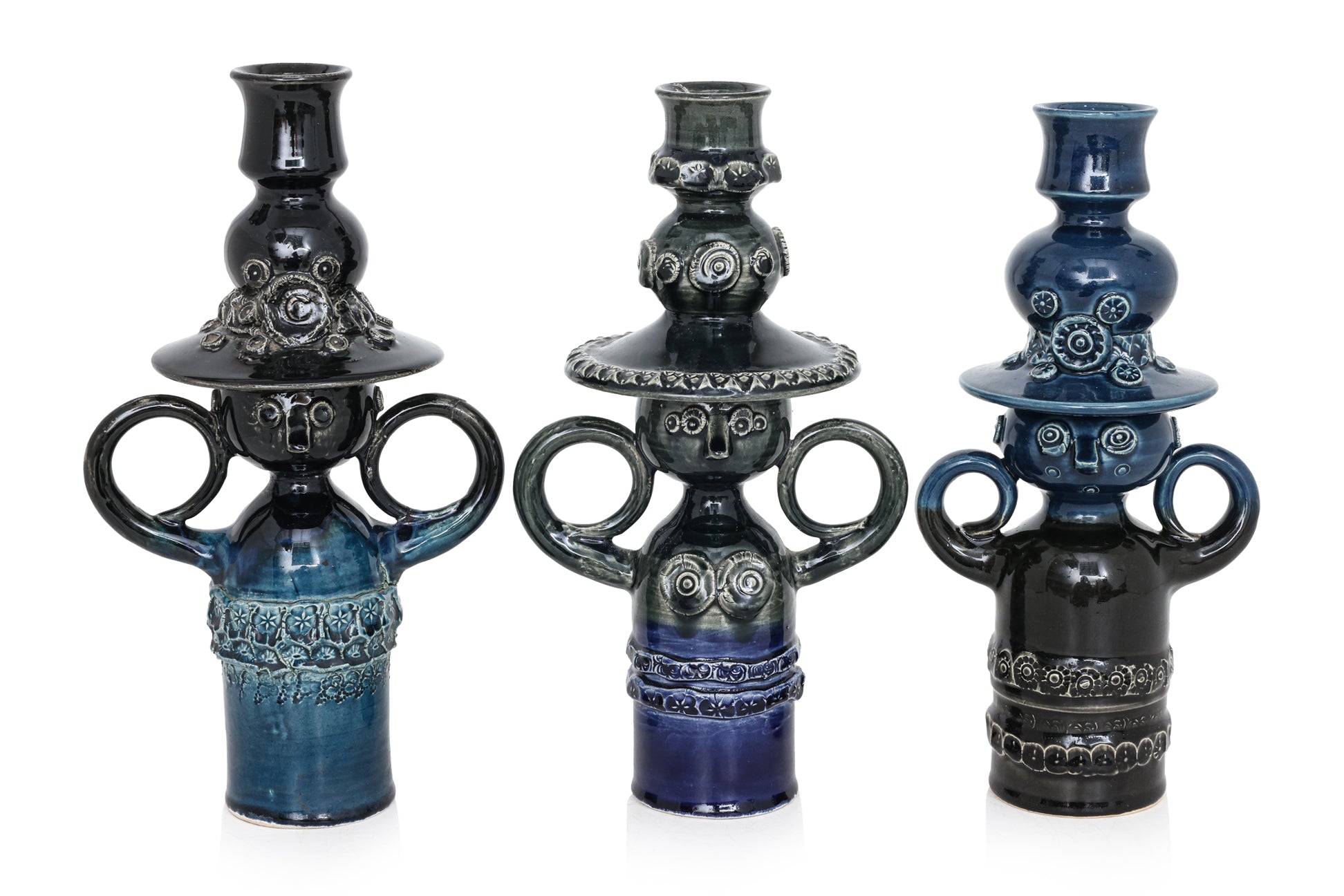 BJORN WIINBLAD (DANISH, 1918-2006) - THREE FIGURAL CANDLESTICKS