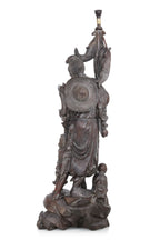 A LARGE CHINESE HARDWOOD FIGURAL LAMP
