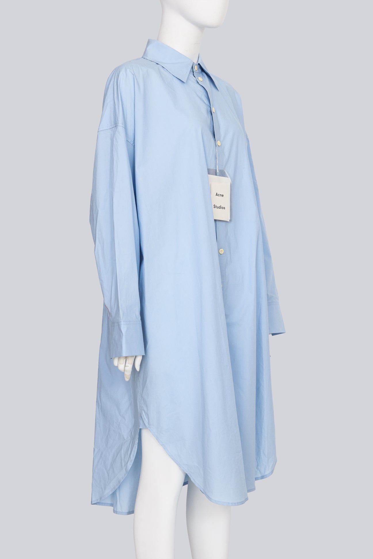 ACNE STUDIOS - A COTTON LIGHT BLUE LONG-SLEEVE BUTTON-UP SHIRT DRESS