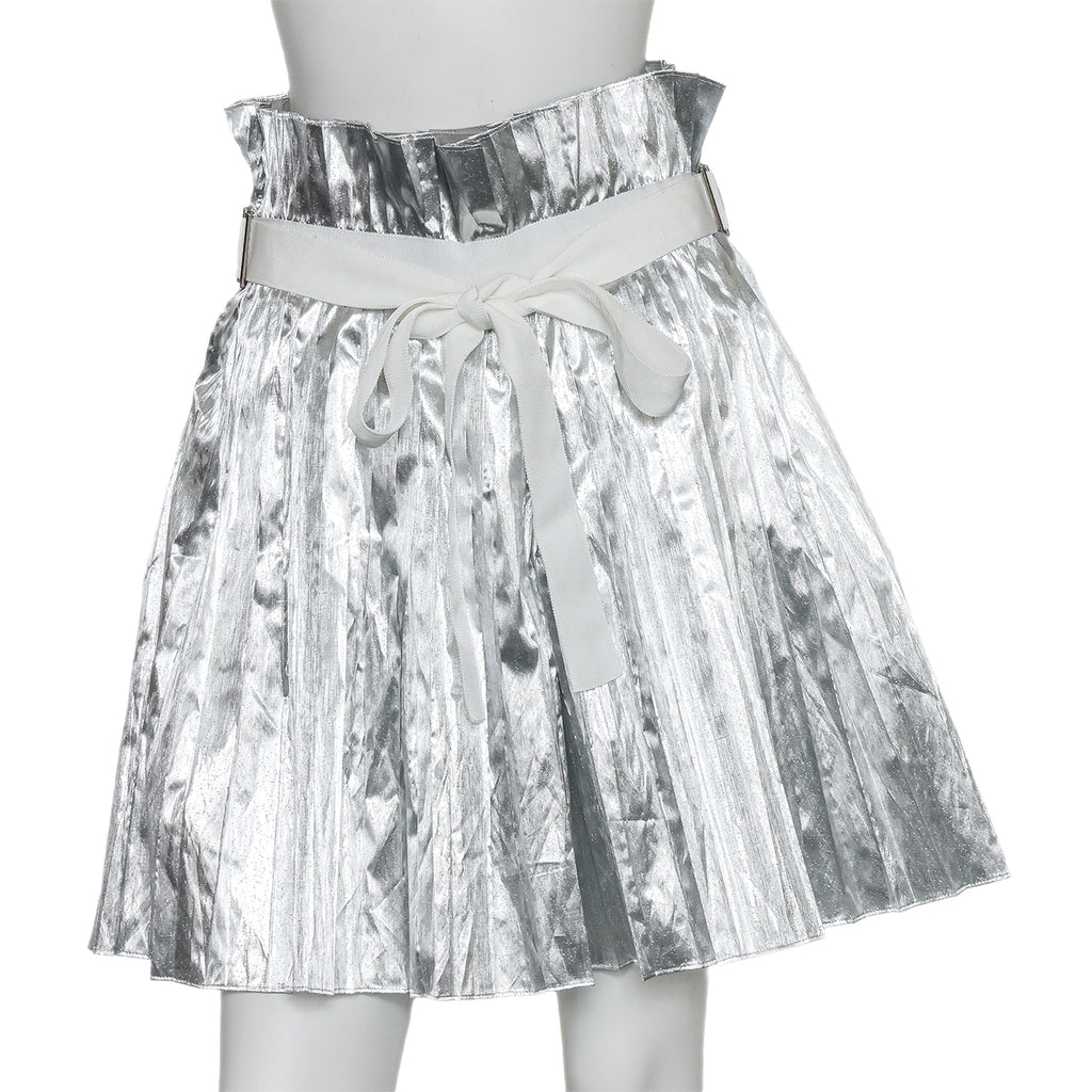 SACAI - A METALLIC SILVER PLEATED SKIRT