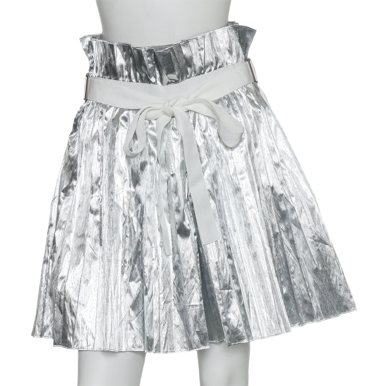 SACAI - A METALLIC SILVER PLEATED SKIRT