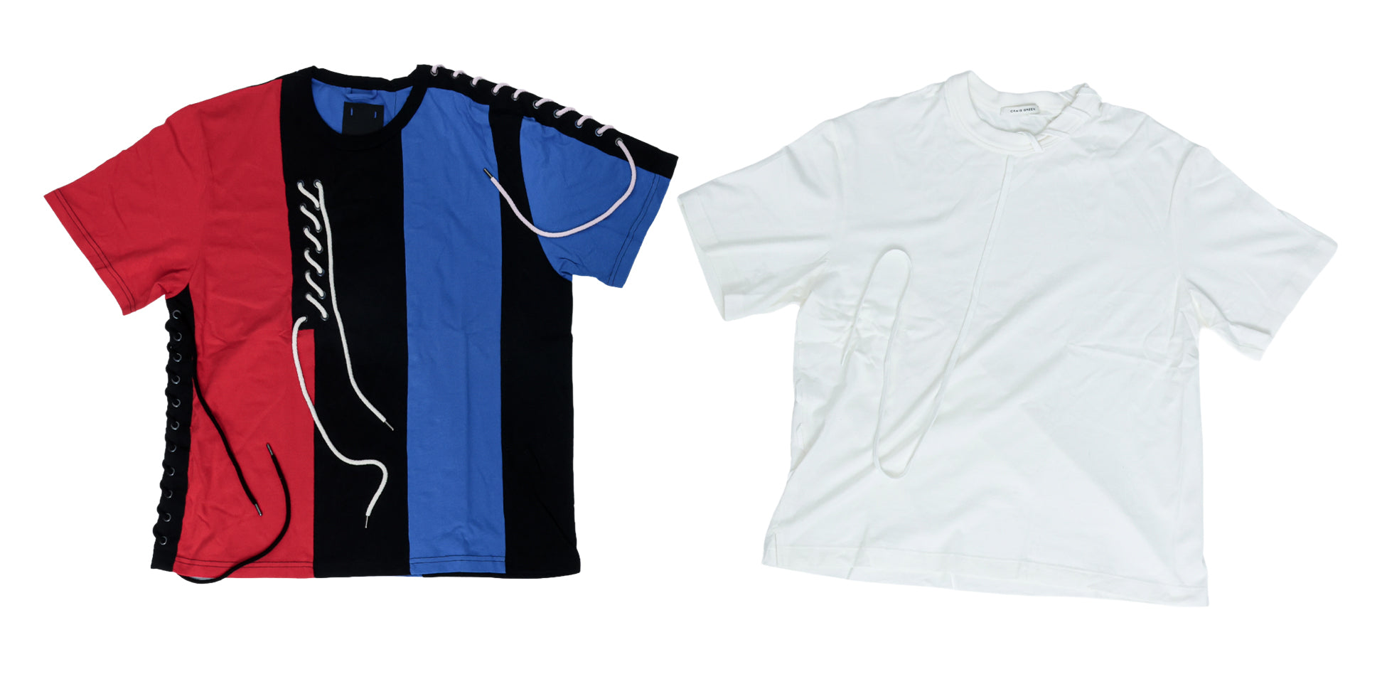 CRAIG GREEN - TWO COTTON LACE-UP DETAIL T-SHIRTS
