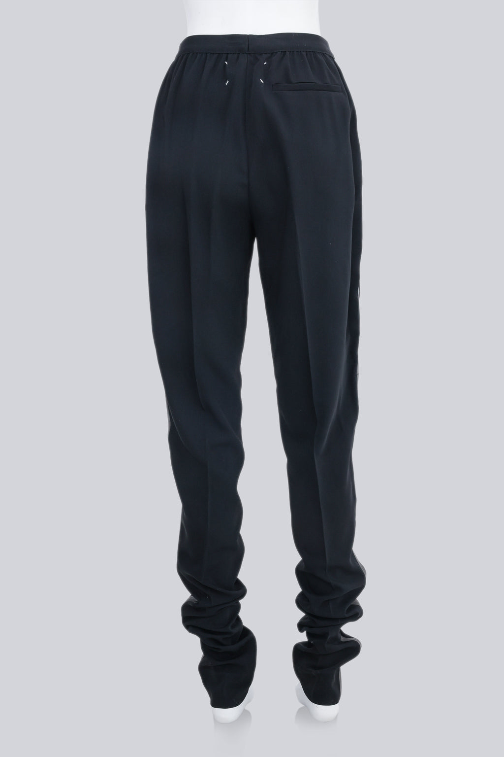 MAISON MARTIN MARGIELA - EXTENDED BLACK TROUSERS WITH GUNMETAL LEATHER STRIPE