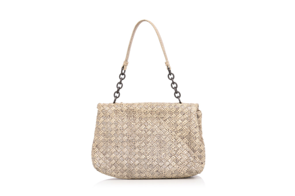 BOTTEGA VENETA – A NATURAL SNAKESKIN INTRECCIATO 'OLYMPIA' BAG