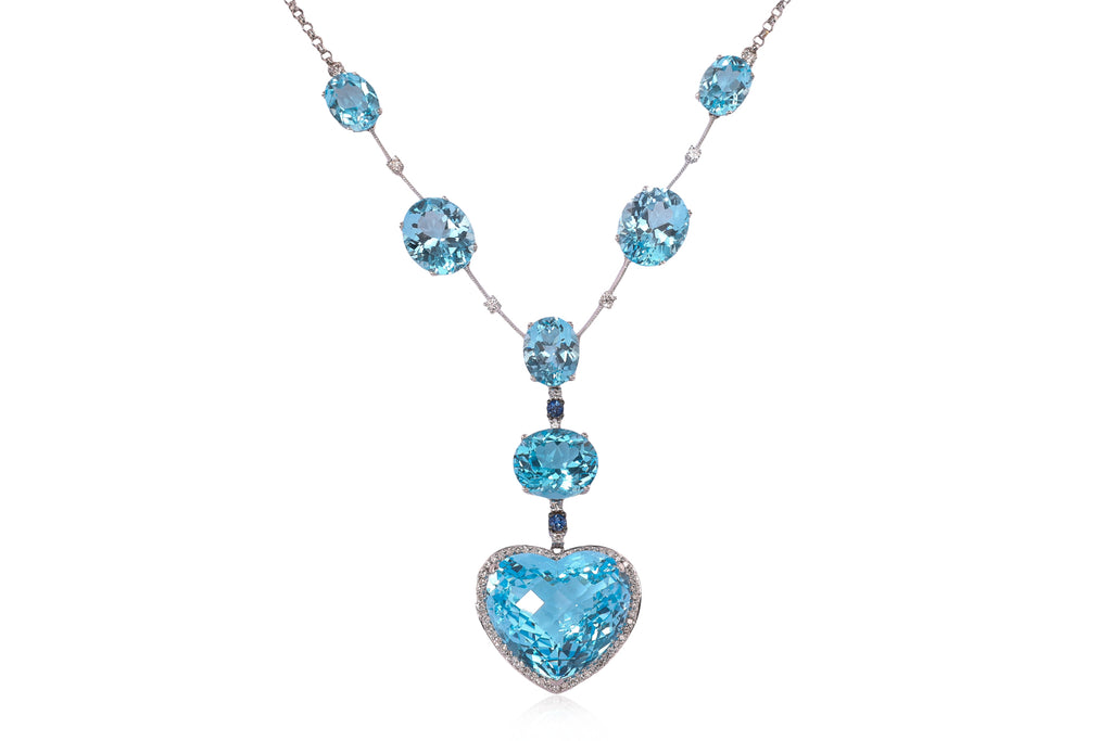A LARGE BLUE TOPAZ, SAPPHIRE AND DIAMOND NECKLACE