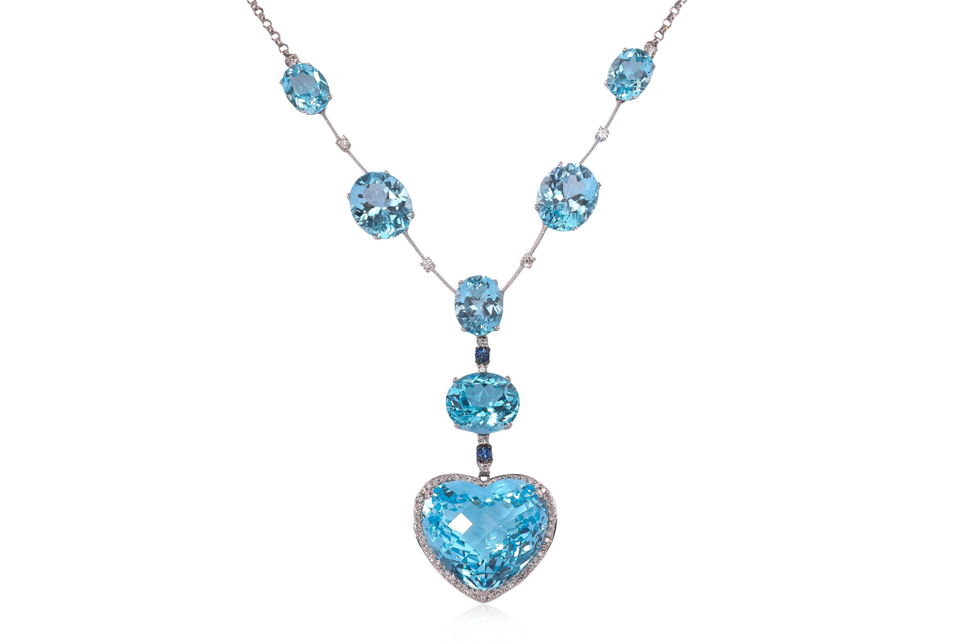A LARGE BLUE TOPAZ, SAPPHIRE AND DIAMOND NECKLACE
