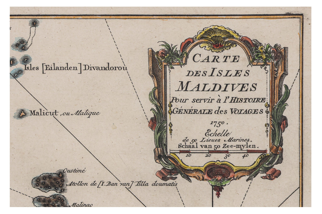 CARTE DES ISLES MALDIVES, JACQUES-NICHOLAS BELLIN, 1746-1780