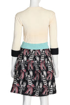 TSUMORI CHISATO - A CREAM WOOL KNIT CARDIGAN AND PRINTED SKIRT MOCK TWO-PIECE DRESS
