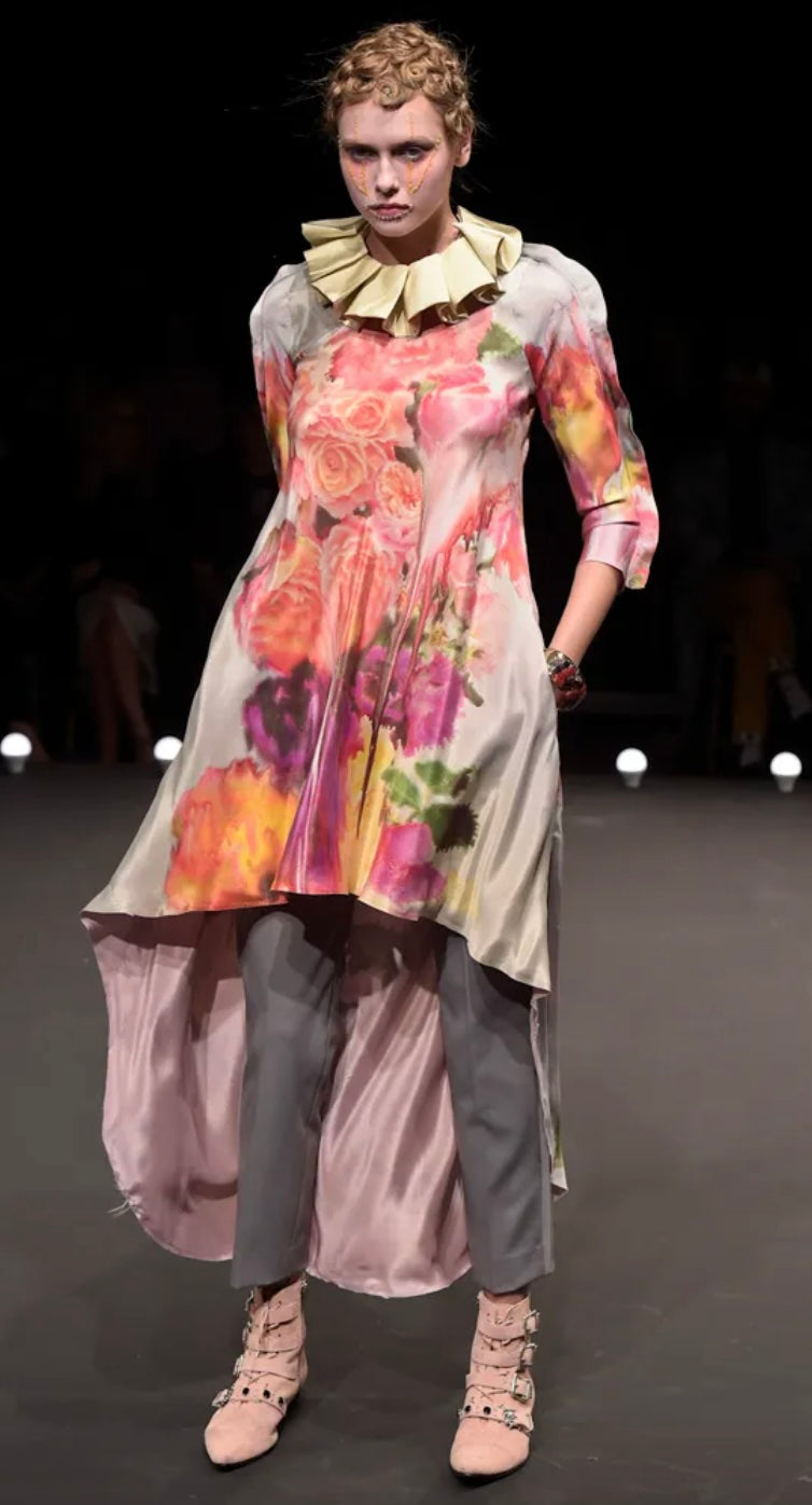 UNDERCOVER - A MELTING ROSE PRINT SILK DRESS, RTW SPRING 2016
