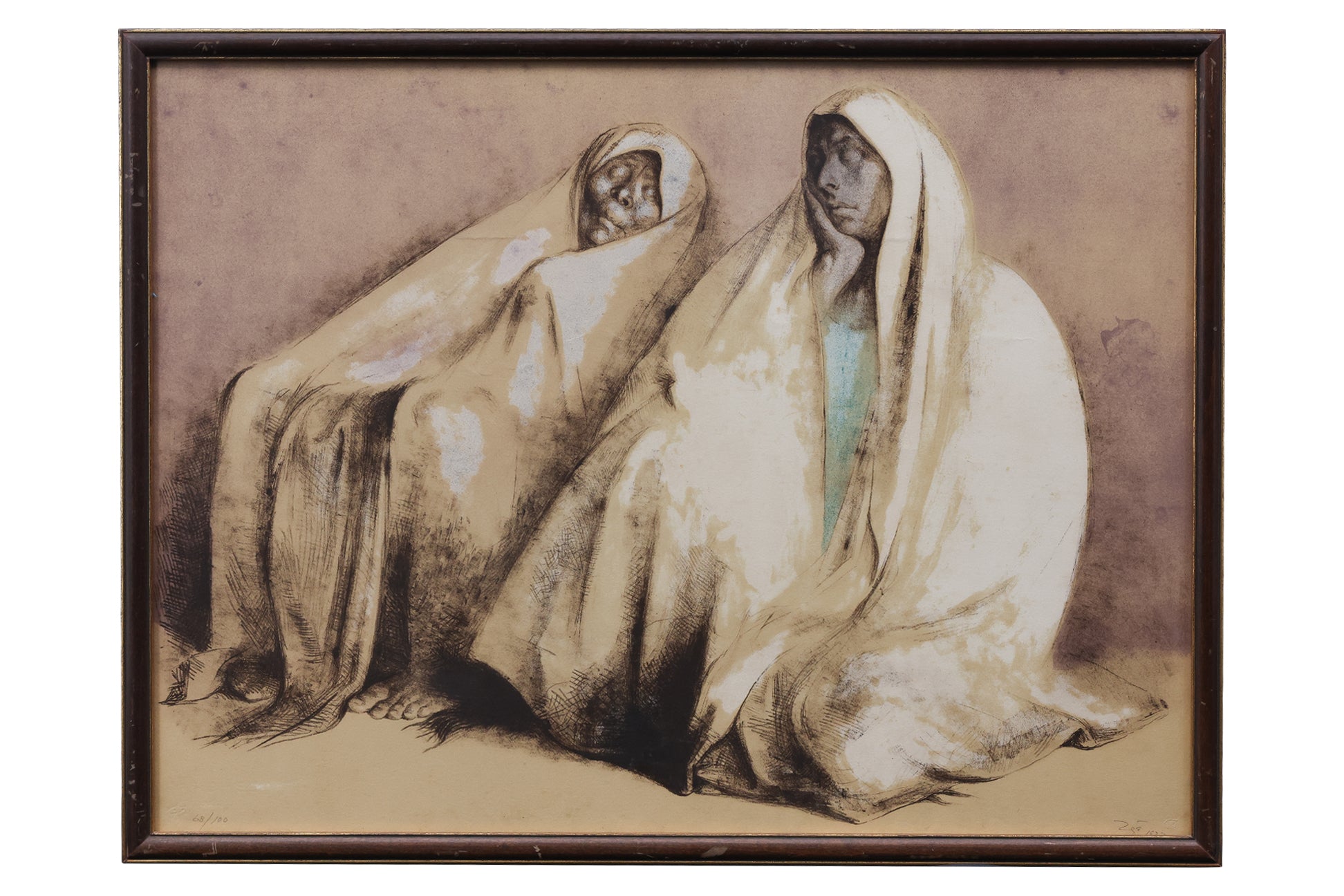FRANCSCO ZUNIGA (MEXICAN 1912-1998) -'DOS MUJUERES CON REBOZOS, SENTADOS'
