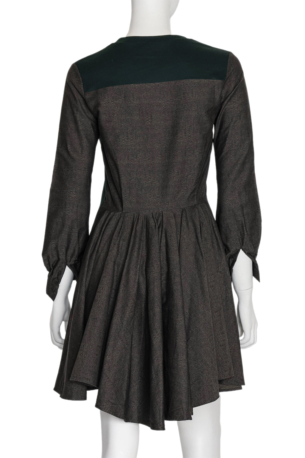 MIHARA YASUHIRO - A GREEN AND GREY COTTON LONG SLEEVE DRESS