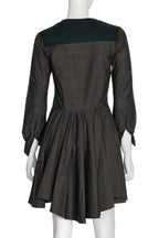MIHARA YASUHIRO - A GREEN AND GREY COTTON LONG SLEEVE DRESS