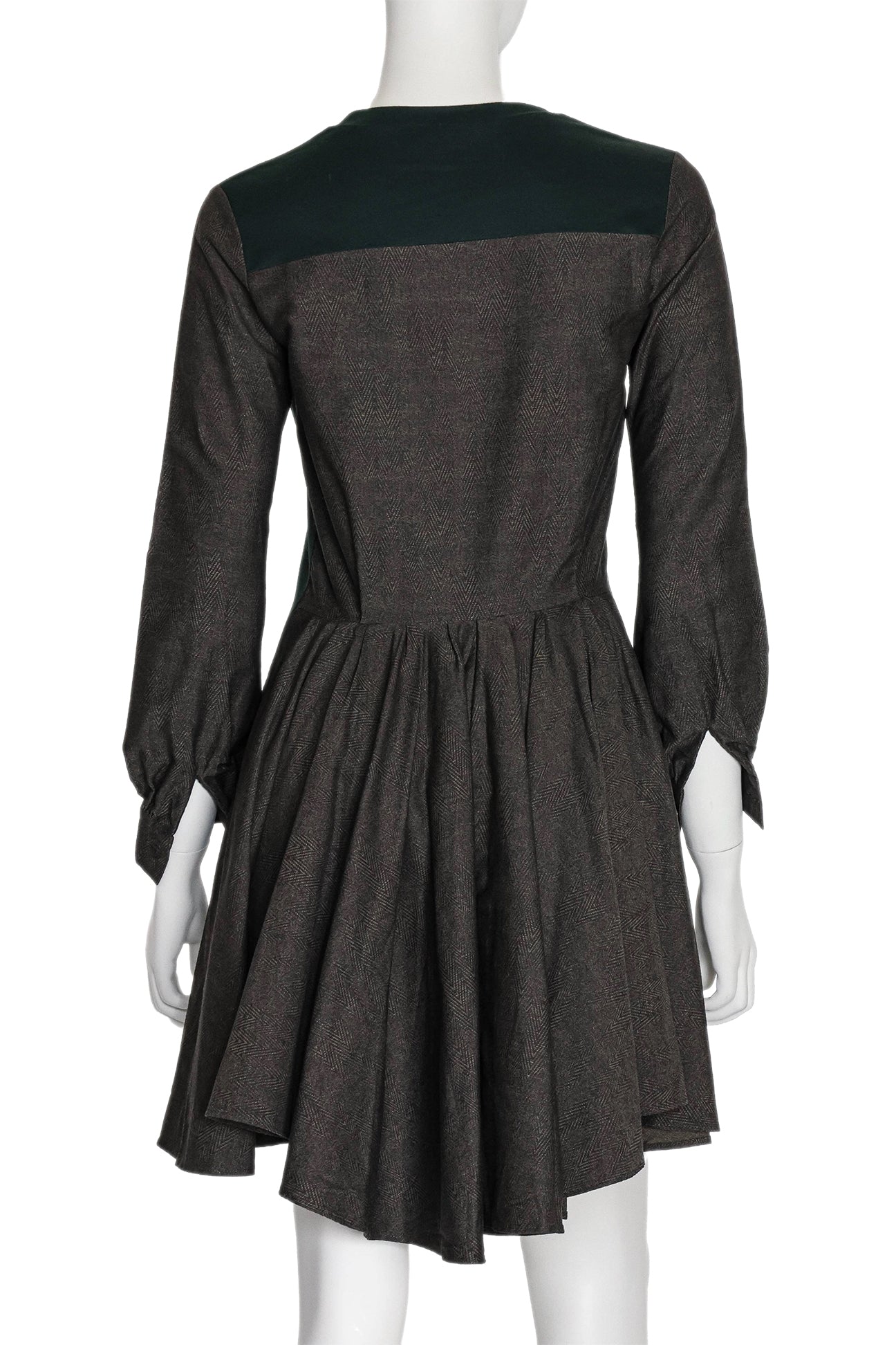 MIHARA YASUHIRO - A GREEN AND GREY COTTON LONG SLEEVE DRESS