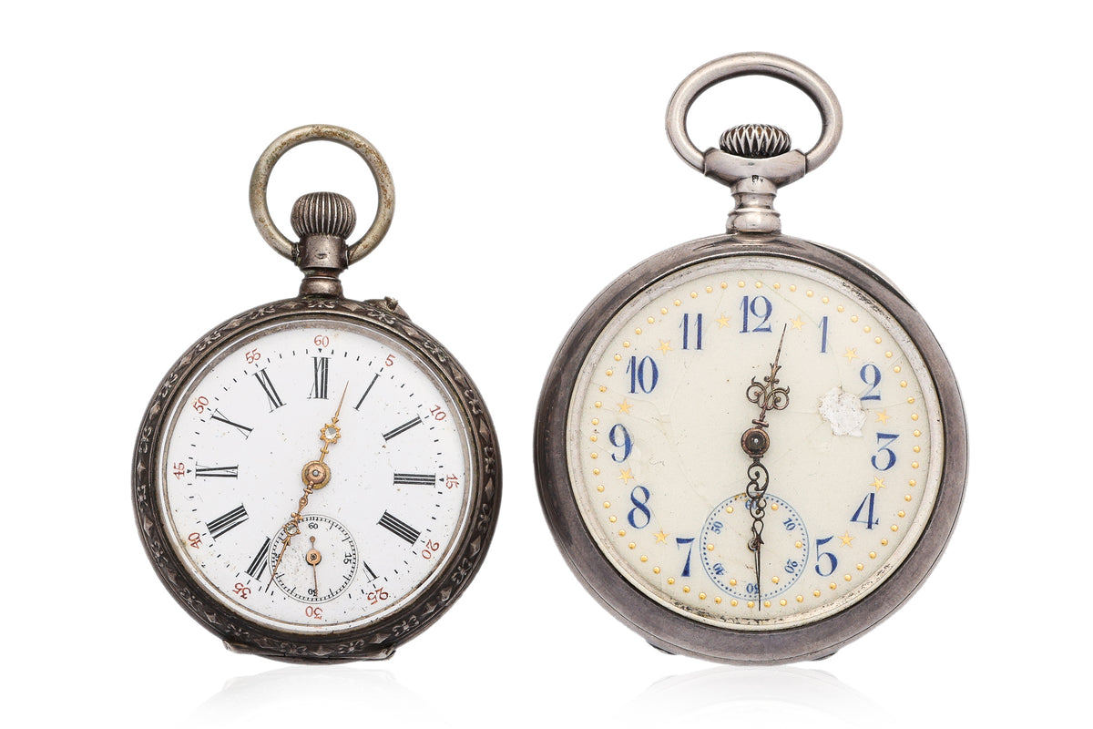 TWO SILVER CASED POCKET WATCHES