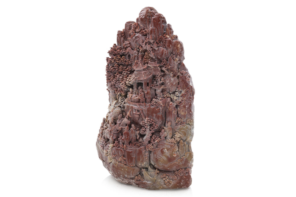 A VERY LARGE SOAPSTONE MOUNTAIN CARVING