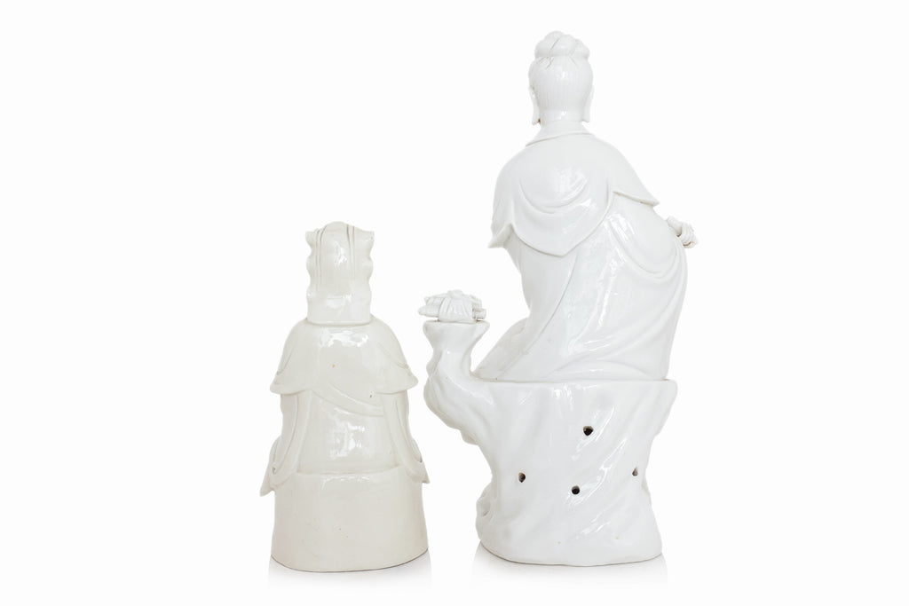 TWO BLANC DE CHINE PORCELAIN FIGURES OF GUANYIN