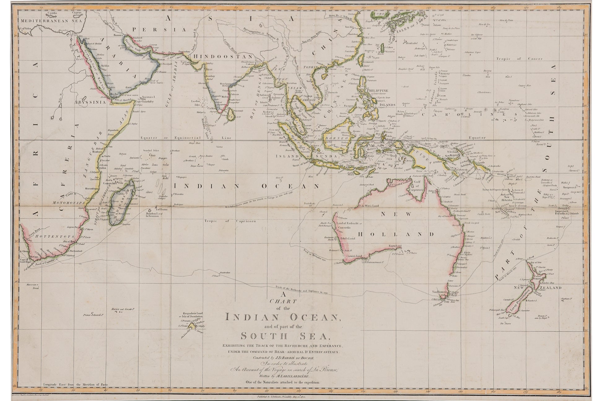 A CHART OF THE INDIAN OCEAN AND PART OF THE SOUTH SEA, JEAN-DENIS BARBIE DU BOCAGE, 1800